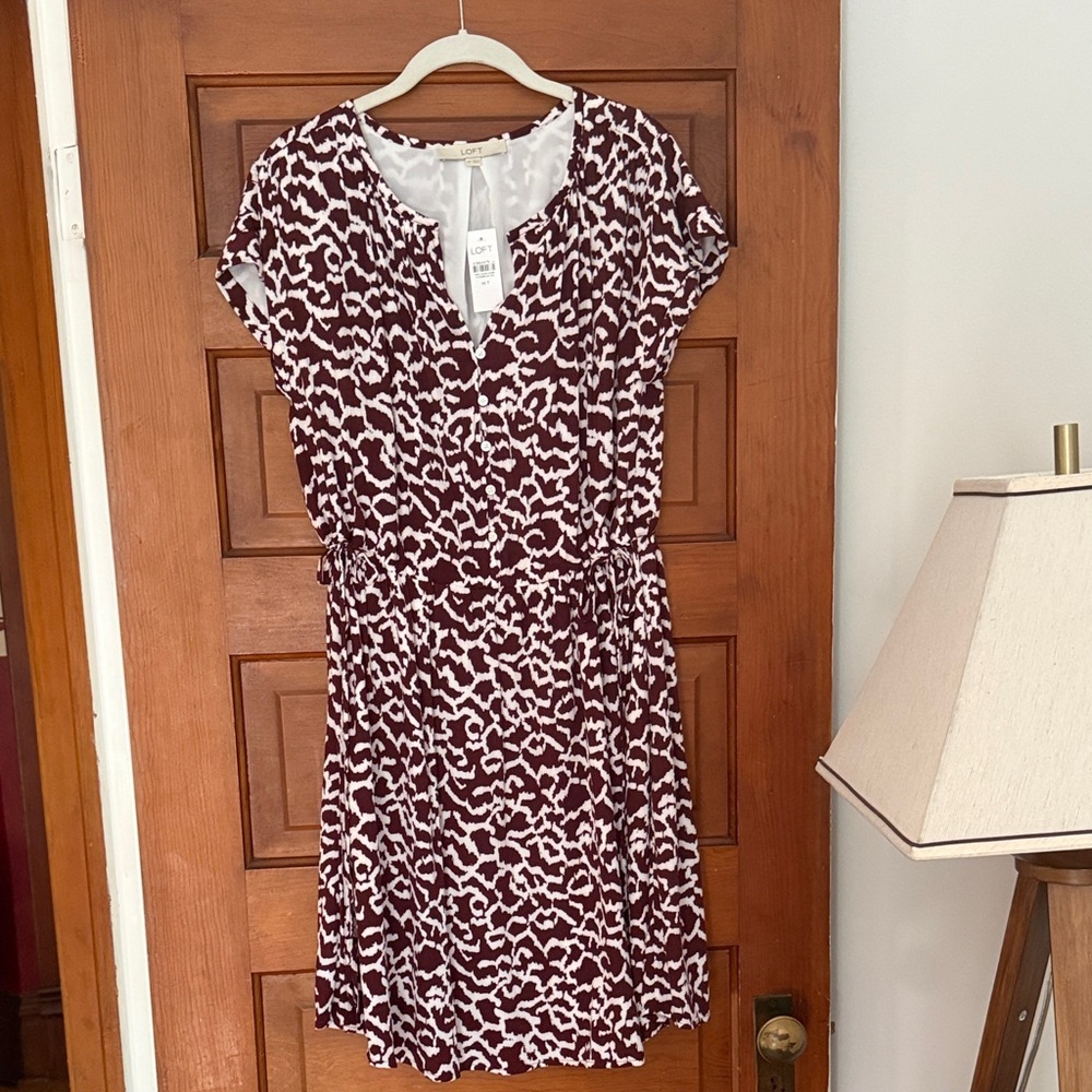 Loft burgundy and White Dress